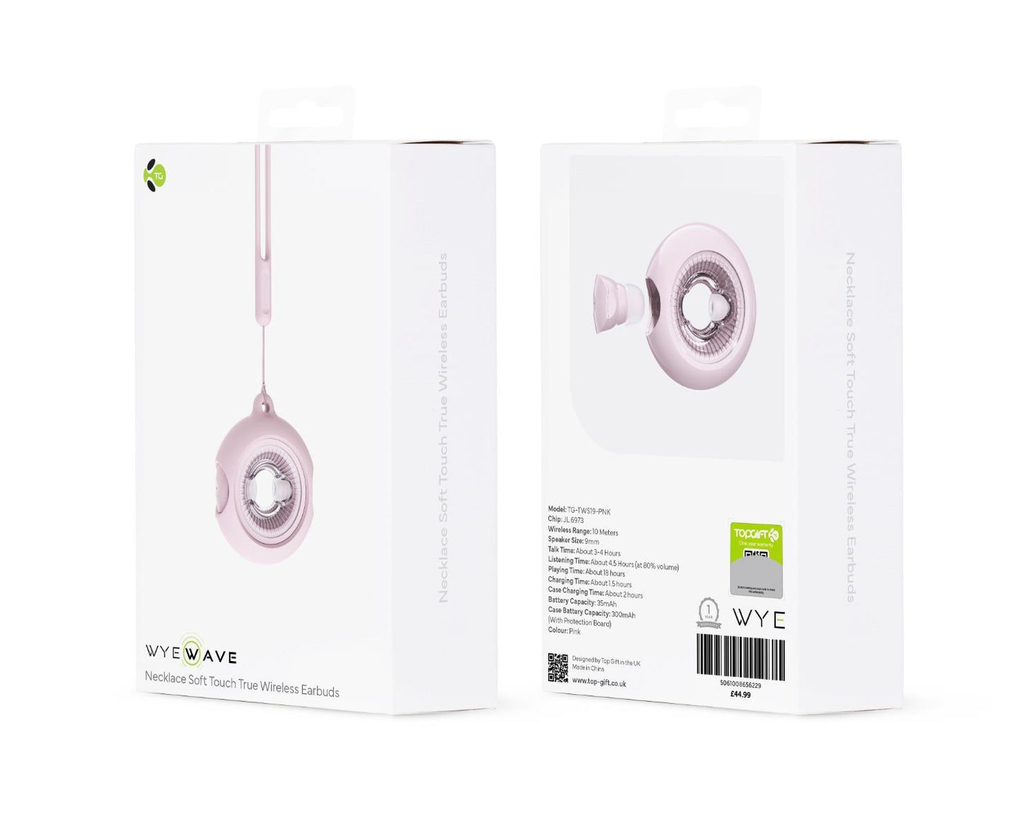 WYEWAVE High Quality Wireless Earbuds With Necklace Soft Touch True Wireless - Pink