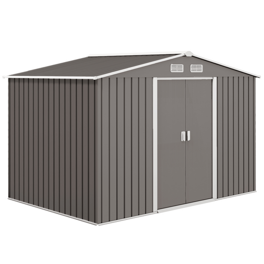 9 x 6FT Foundation Ventilation Steel Outdoor Garden Shed Grey