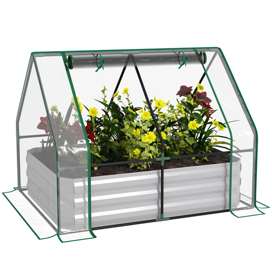 Steel Raised Garden Planter Box Kit with Greenhouse, for Dual Use, Clear
