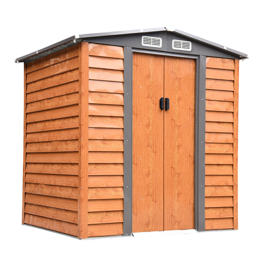 6x5ft Metal Garden Shed House  Gardening Tool Storage Brown 193Lx152Wx203Hcm