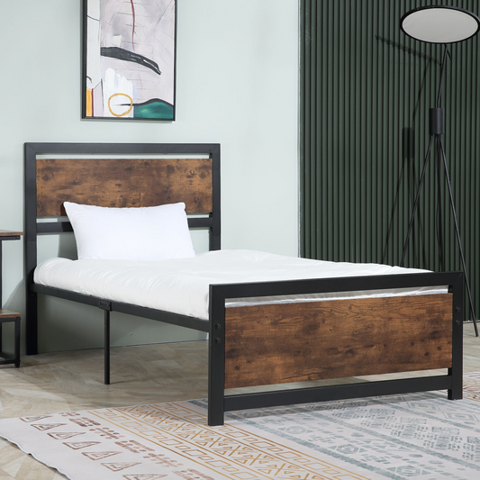HOMCOM Single Size Metal Bed Frame w/ Headboard & Footboard, 97x195x103cm